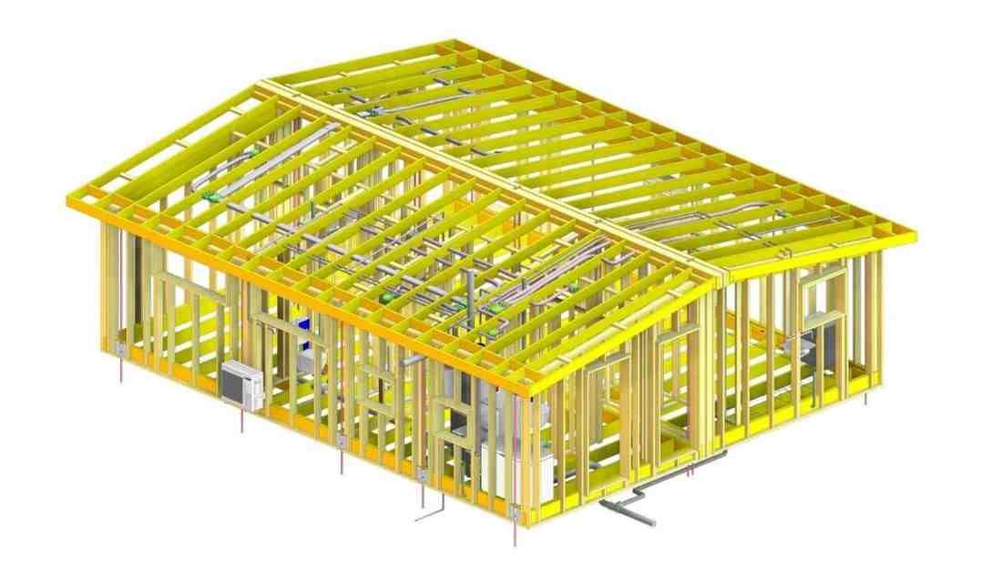 Modular BIM model in Revit showing structural and MEP coordination for offsite construction