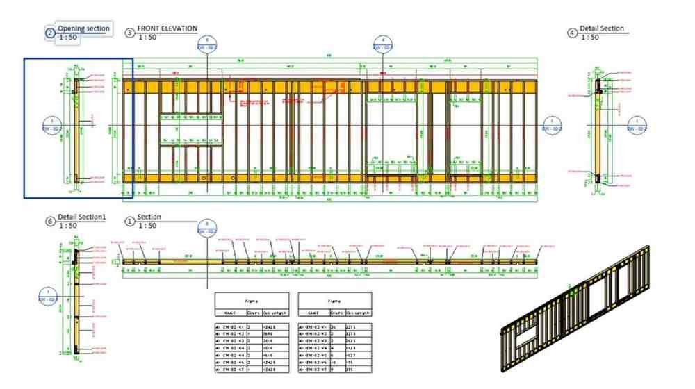 Timber frame shop drawing generated from BIM model for modular construction fabrication