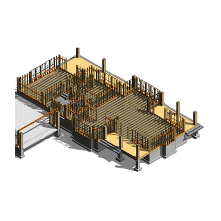 Timber wall and floor framing in the model