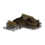 Timber framing model of walls, floors and roof trusses