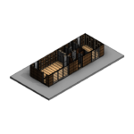 Volumetric module with floor, walls and internal partitions